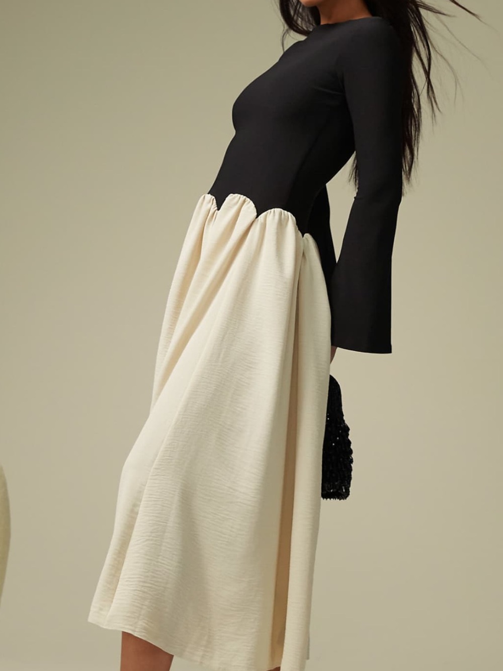 ASOS Black and Cream Two-Tone Midi Dress